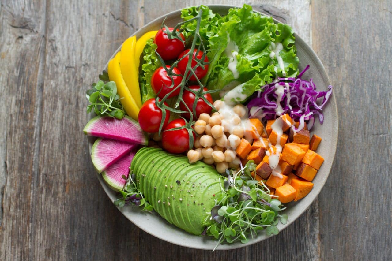 Colorful plate of healthy food.